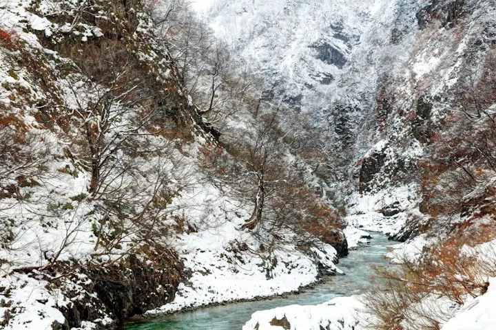 しんしんと降る雪と清津峡の閑静な雰囲気を感じて